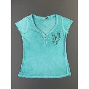 Rare Vintage Y2K Harley Davidson Womens Shirt Sparkle Stones Art Design Promo